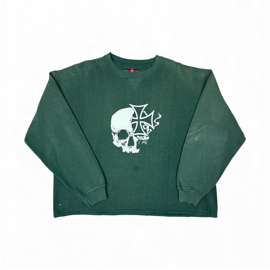 STORMRIDERS VINTAGE SKULL & CROSS CROPPED SWEATER